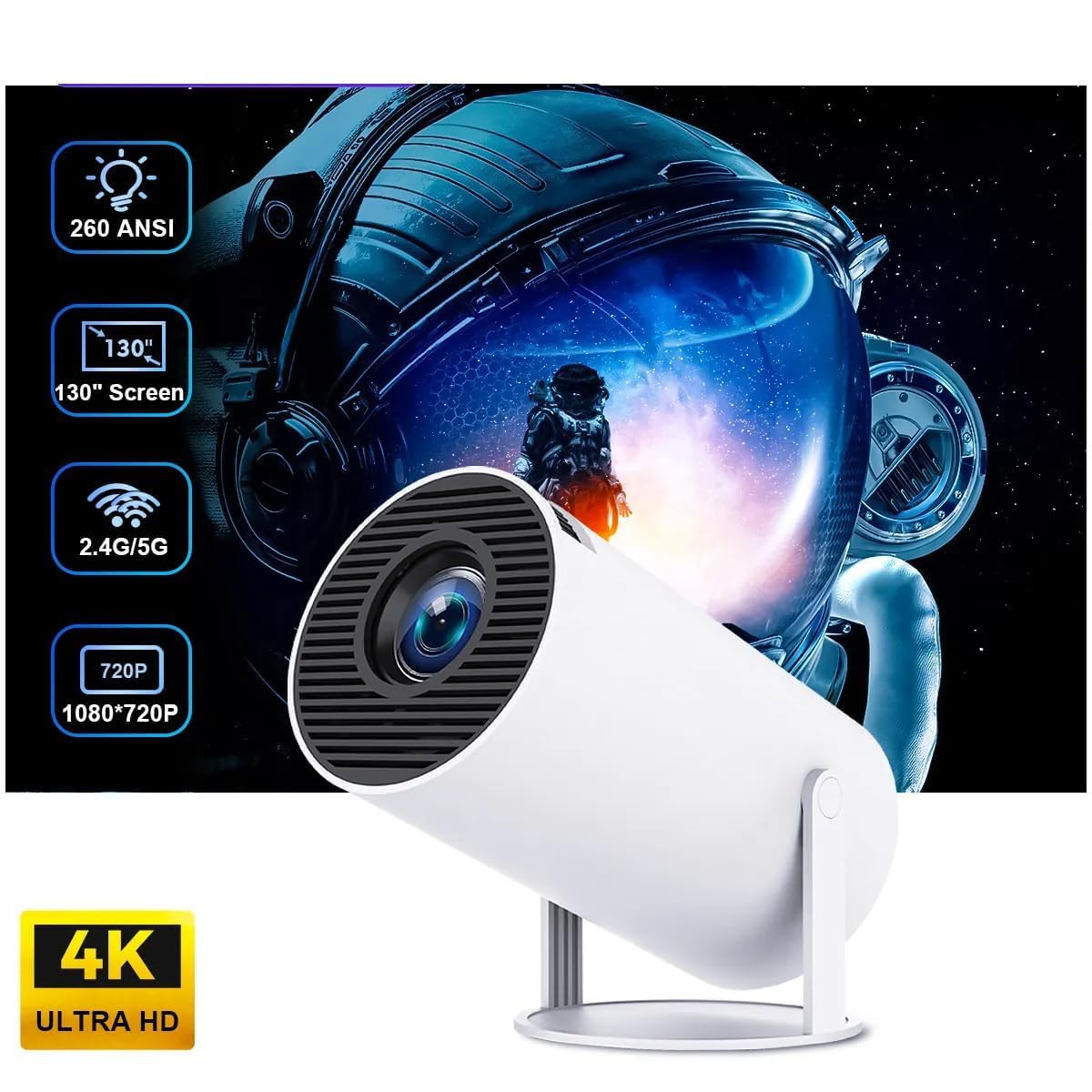 Mini 4k portable Projector - WiFi 6 & BT 5.2