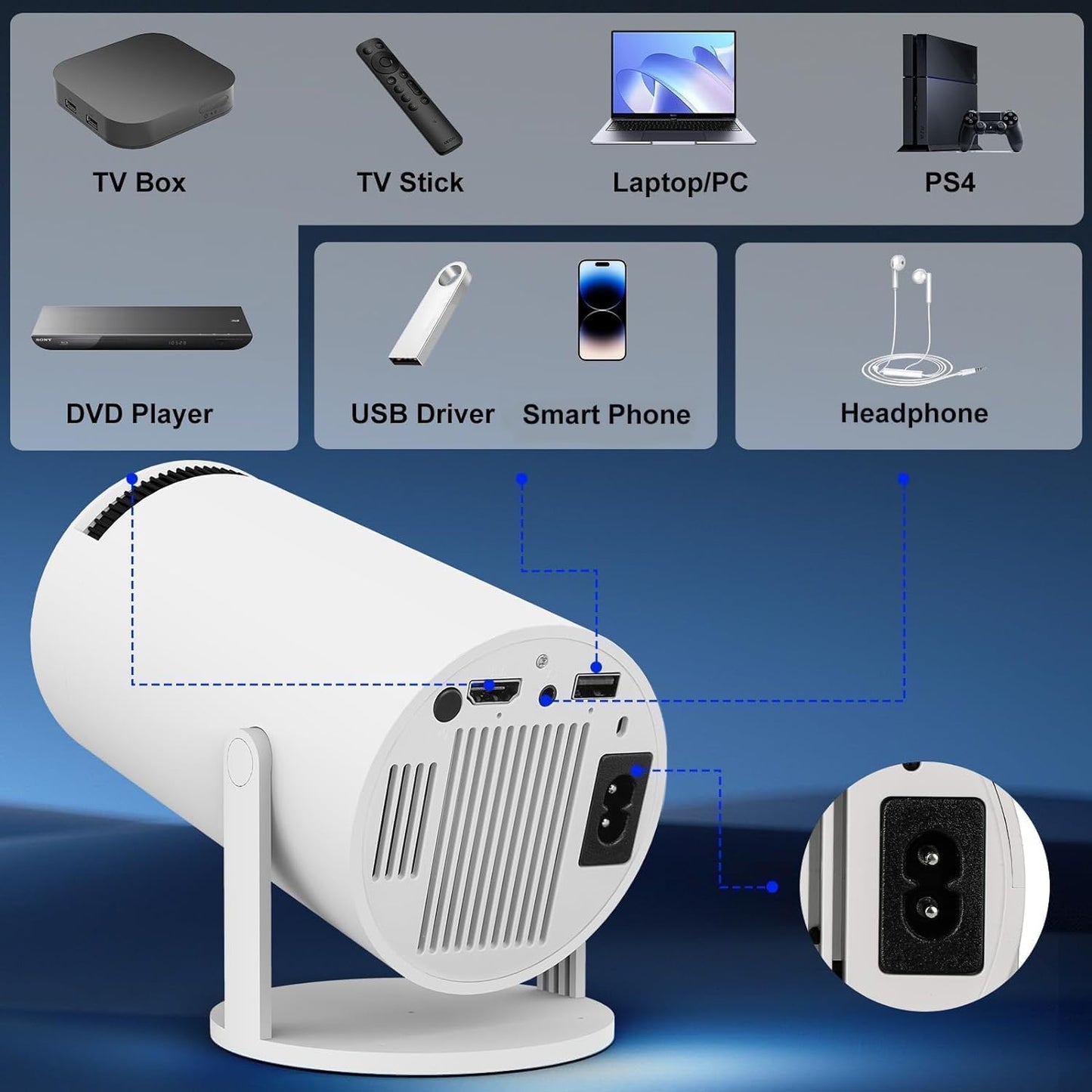 Mini 4k portable Projector - WiFi 6 & BT 5.2